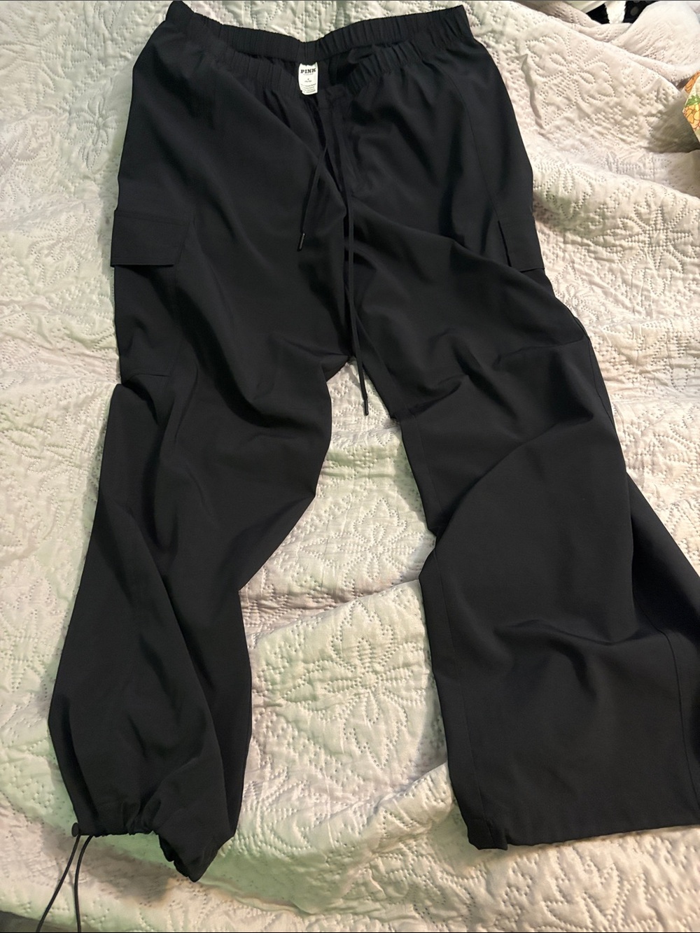 Victoria's Secret Black womens Cargo Pants with Drawstring Waist